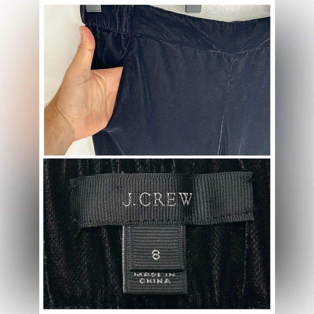 J. Crew Black Slim Elastic Waist Velvet Dress Pants Size 8 Pockets Career 33x26‎
